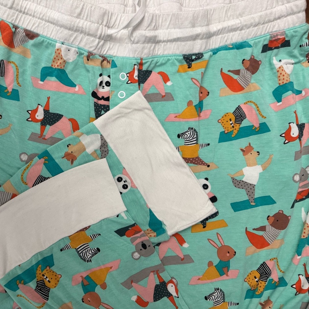 Little Sleepies Mint Animal Yoga Pajama Set with White Trim